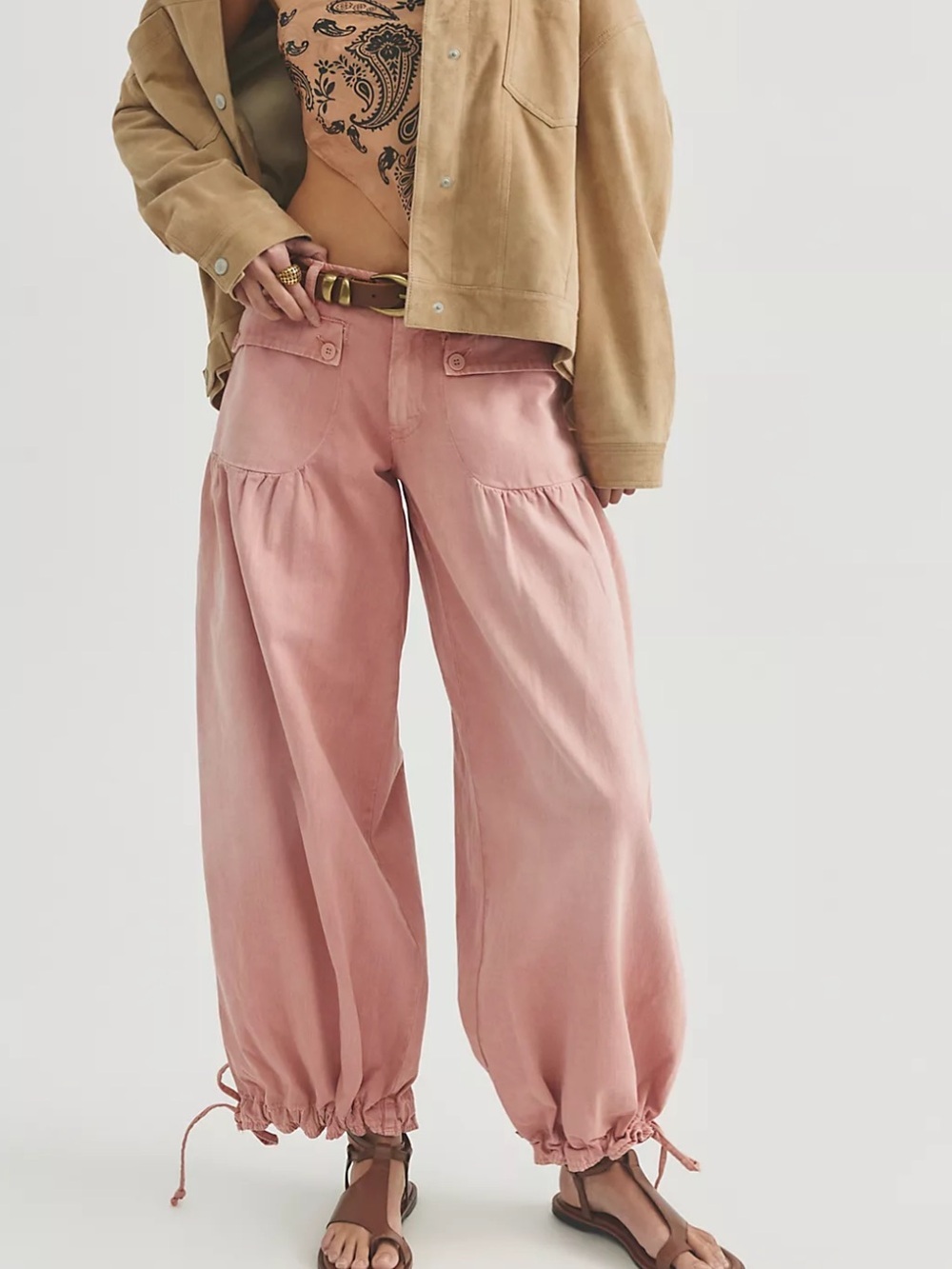 Free People We The Free Lotus Balloon Jeans in Peachy Keen Pink Size 24